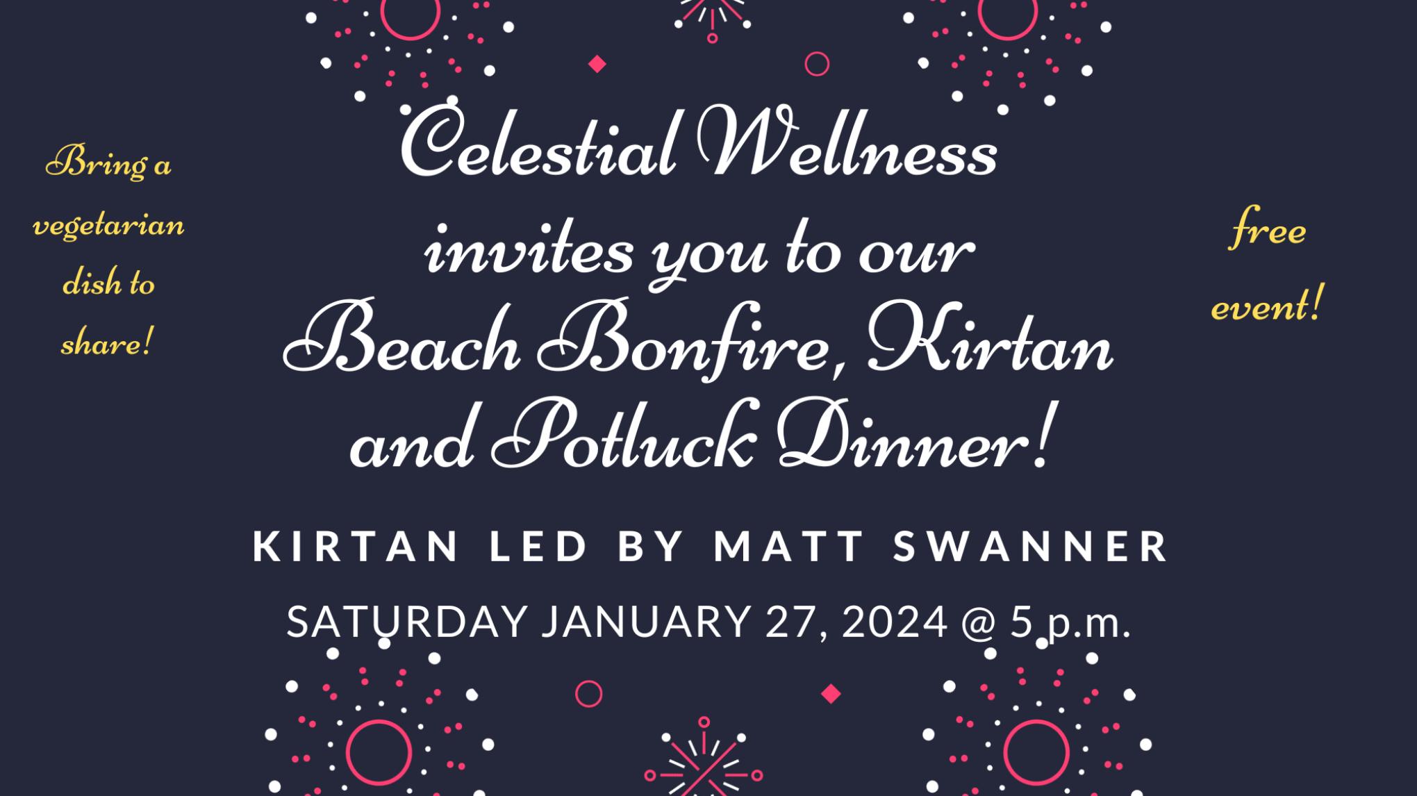 Beach Bonfire, Kirtan, and Potluck dinner