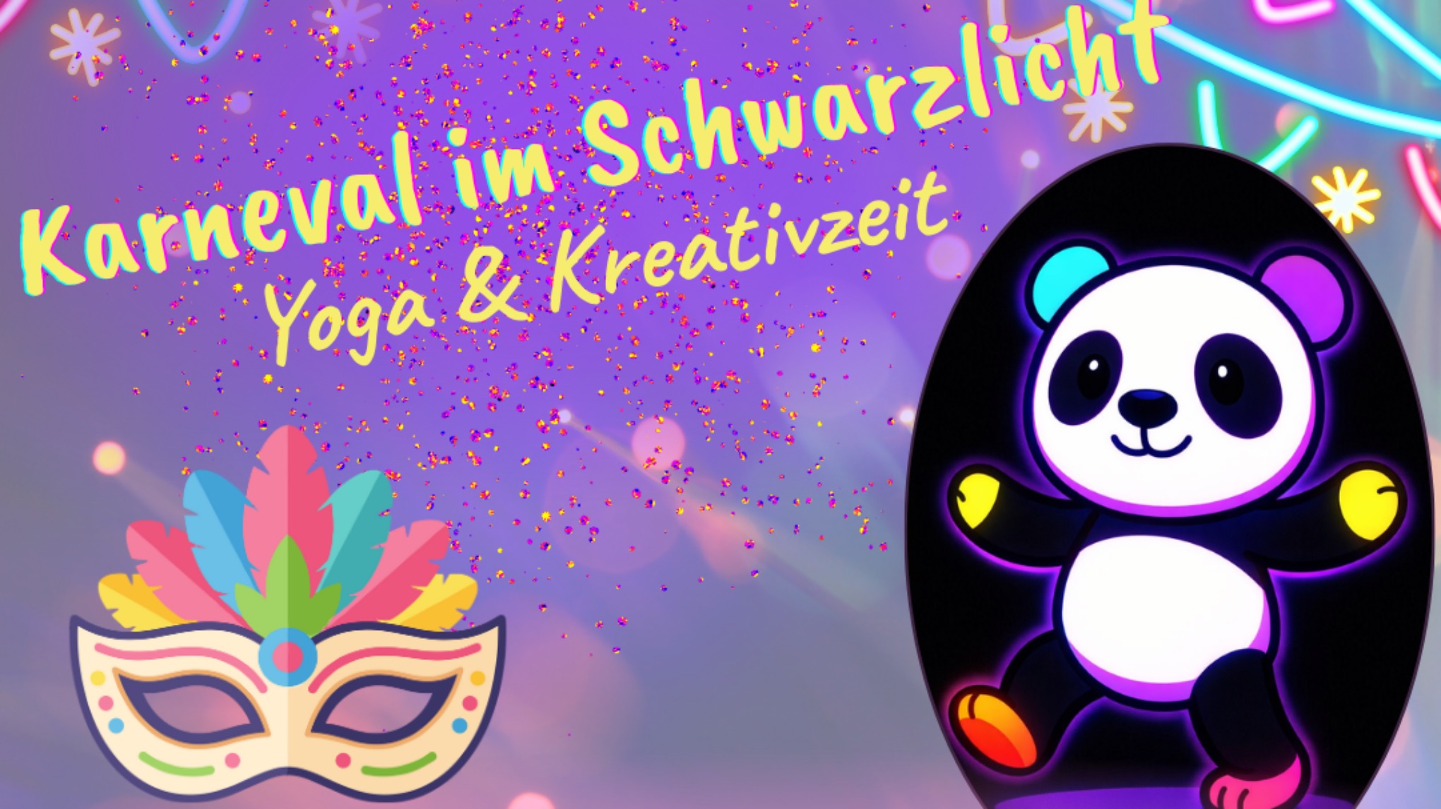Karneval im Schwarzlicht – Yoga & Kreativzeit ✨🎭 für Kids von 6–9 Jahren