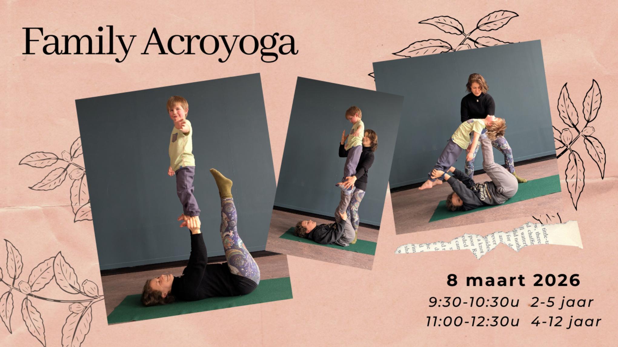 Acroyoga voor ouder en kind (4-12 jaar) op zondag 8 maart