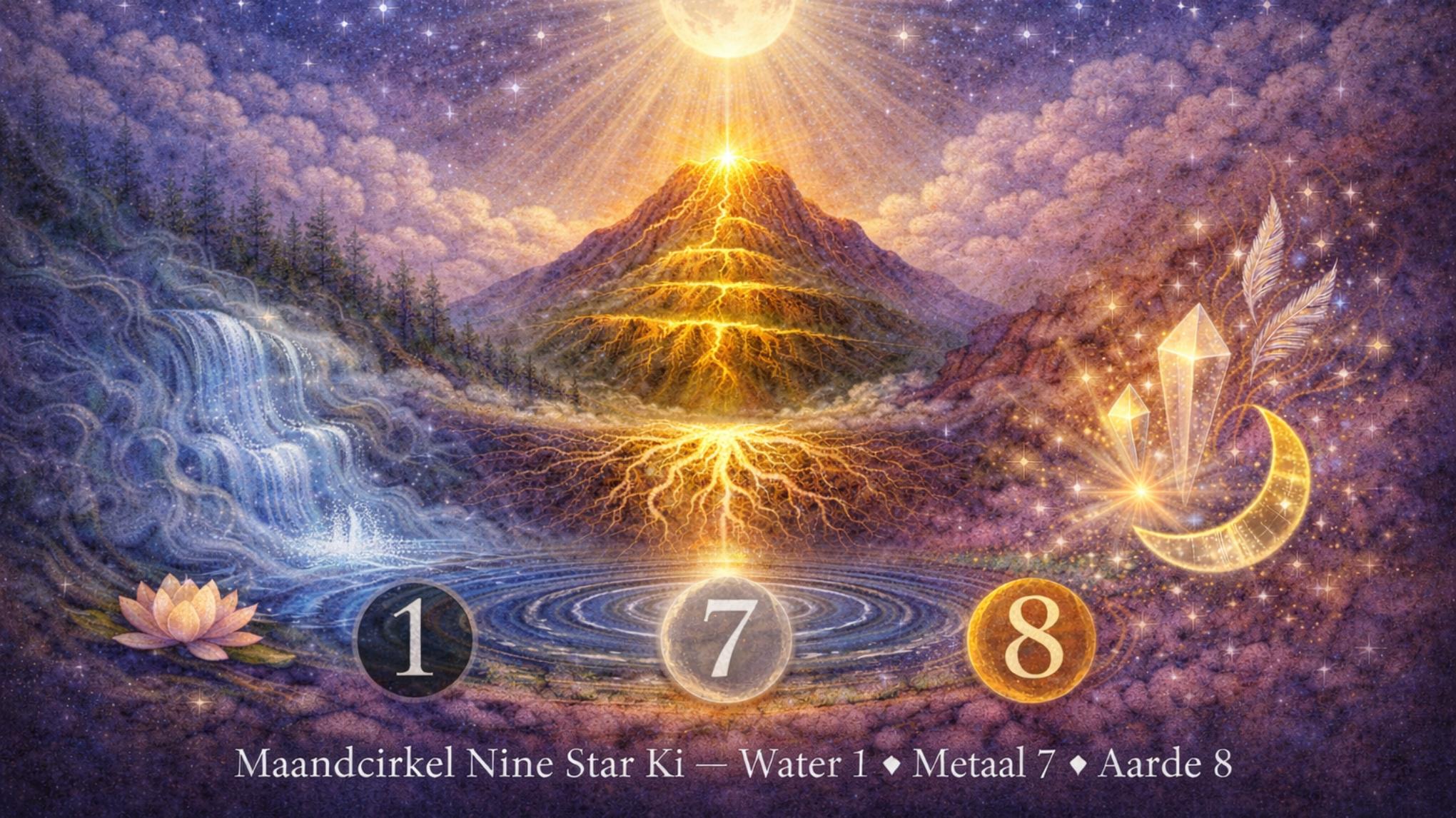 Maandcirkel Nine Star Ki – Water 1 ✧ Metaal 7 ✧ Aarde 8