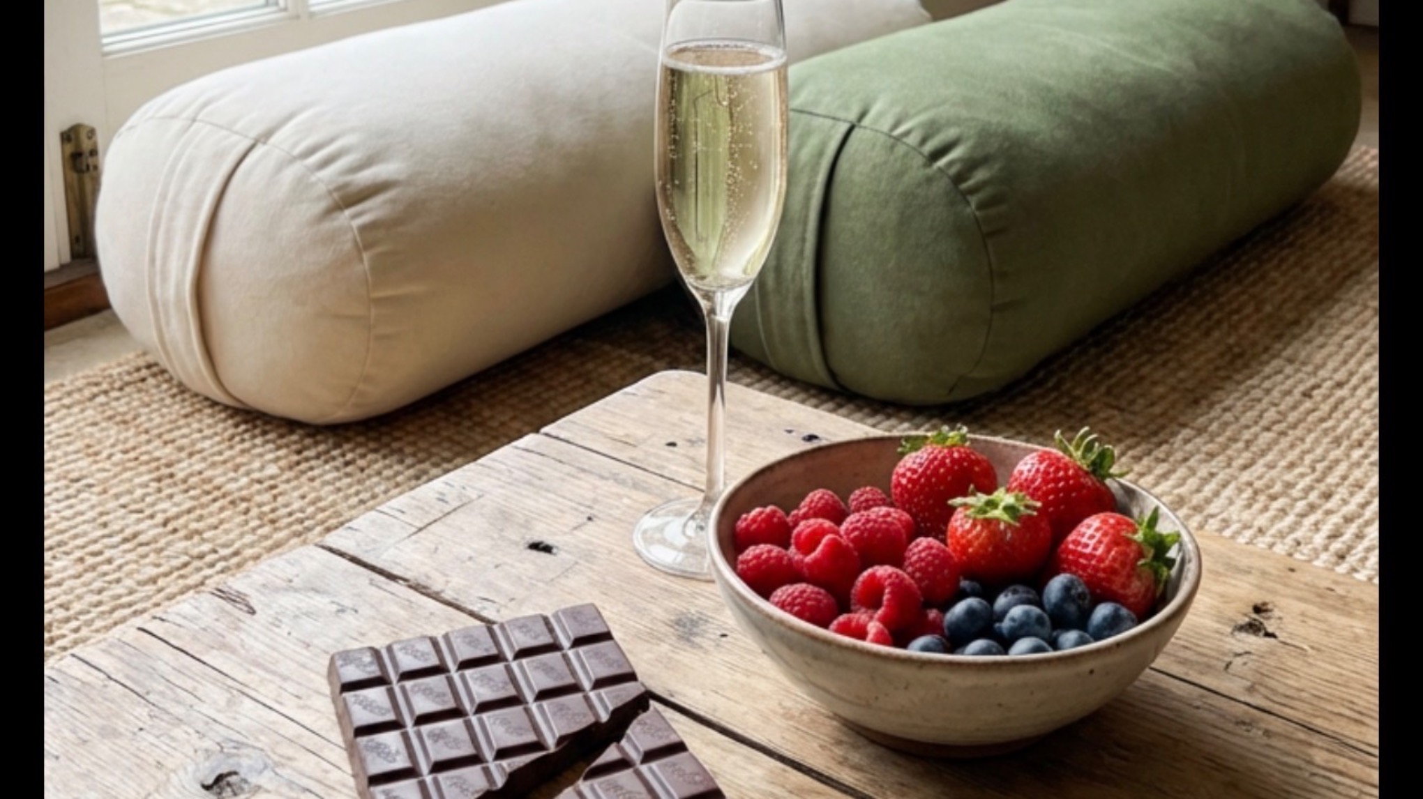 Dark chocolate, berries & mimosas with gentle and restorative yoga