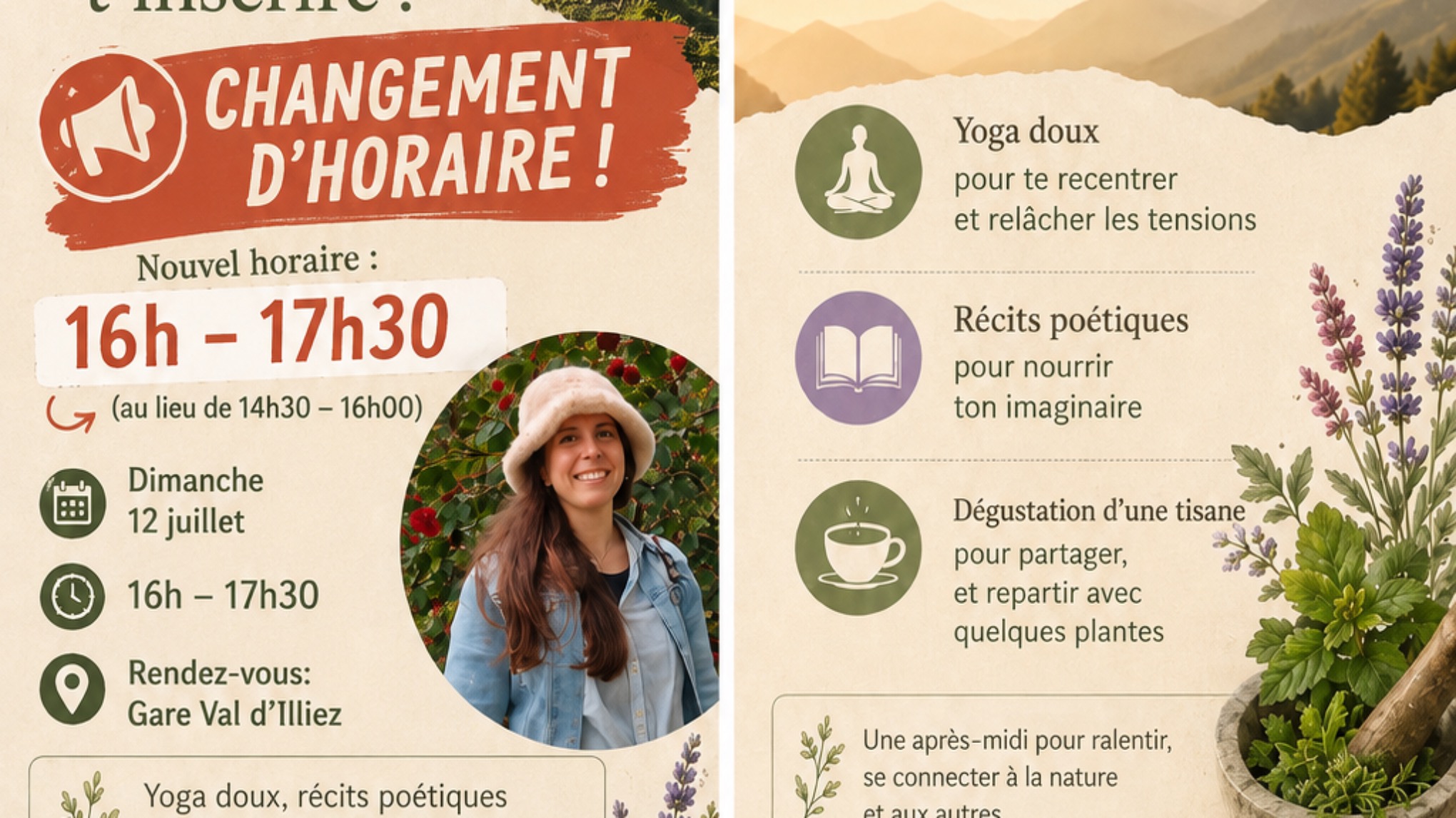 ATELIER - La montagne qui écoute et infuse Yoga, récit et tisane collective